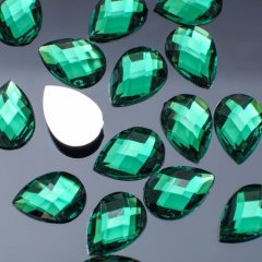 Стразы плоские капля, 10*14мм, (набор 20шт), цвет изумрудный   3931446