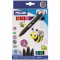 Фломастеры 16цв 8шт двухсторонние Milan Bicolour Maxi, 80090